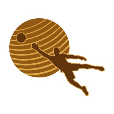 Erkek futbolcu. Kaleci top vektör siluetini engelliyor