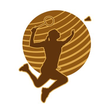 Kadın atlayışı ezmesi. badminton oynatıcı vektör silueti