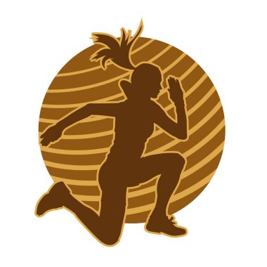 Kadın koşucu vektör silueti koşuyor. Koşuyor. Kadın maratonu.