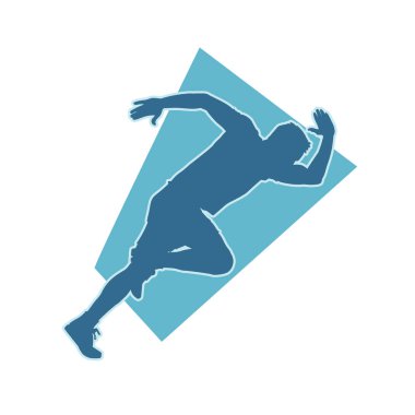 Erkek koşucu vektör silueti koşuyor. Koşuyor. Koşucu. erkek maratonu.