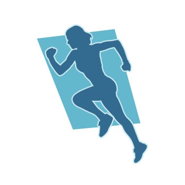 Kadın koşucu vektör silueti koşuyor. Koşuyor. Kadın maratonu.