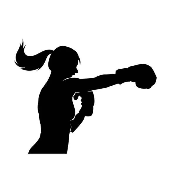 Beautiful Female Boxer Fighter Wear Gloves Vector Silhouette — Stock Vector