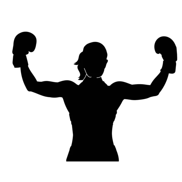 Mulher Bonita Boxer Lutador Usar Luvas Vetor Silhueta — Vetor de Stock