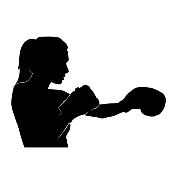 Krásná Žena Boxer Bojovník Nosit Rukavice Vektor Silueta — Stockový vektor