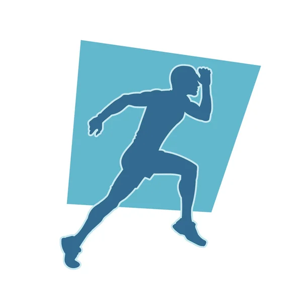 男性慢跑者矢量轮廓 短跑运动员 男子马拉松 — 图库矢量图片