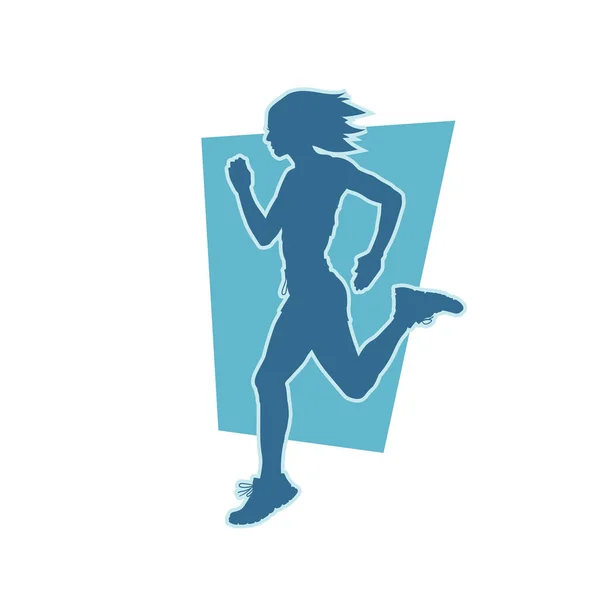 Kadın Koşucu Vektör Silueti Koşuyor Koşuyor Kadın Maratonu — Stok Vektör
