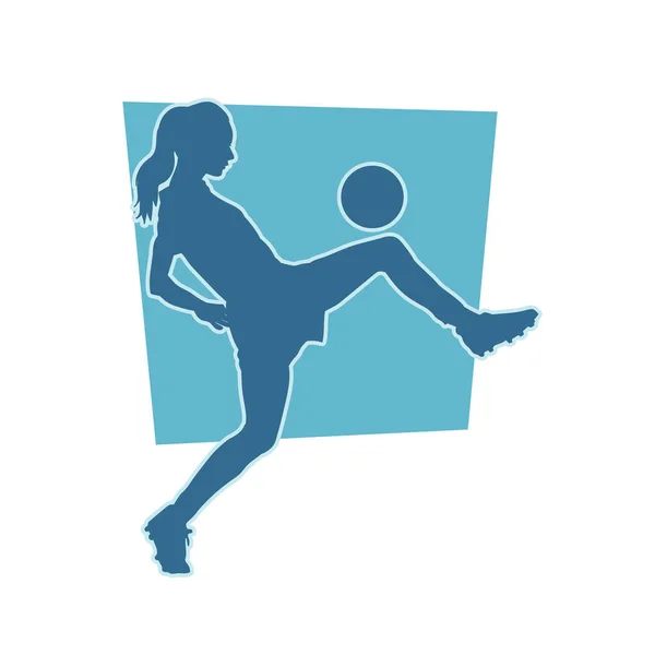 Kvinnlig Fotbollsspelare Dribbling Boll Vektor Silhuett — Stock vektor