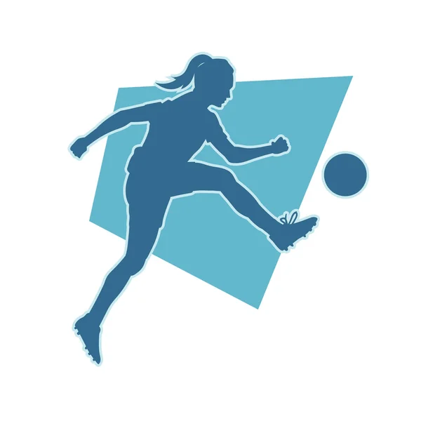 Jogador Futebol Feminino Driblando Silhueta Vetor Bola —  Vetores de Stock