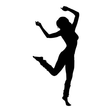 Moda modellerinin siyah siluetleri. Sıska seksi kadın ayakta duruyor, izole edilmiş vektör silueti var.