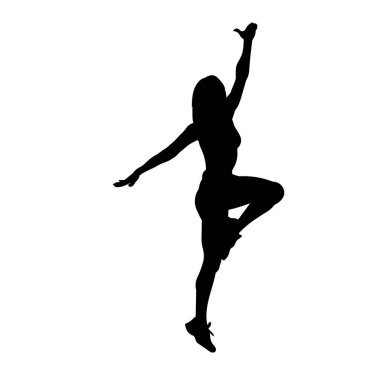 Moda modellerinin siyah siluetleri. Sıska seksi kadın ayakta duruyor, izole edilmiş vektör silueti var.