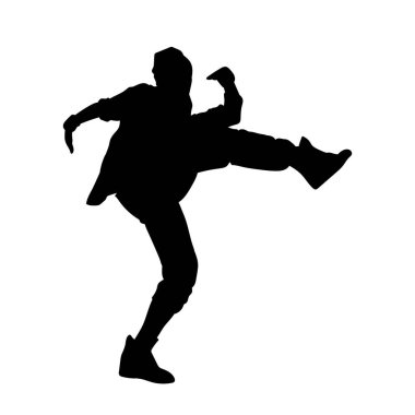 Genç insanlar beyaz arka planda hip hop dansçısı vektör silueti