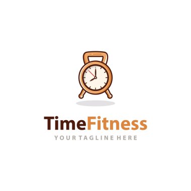 Çizim zamanı fitness vektör logosu tasarımı. İş, spor, halter ve zaman sembolü için uygun
