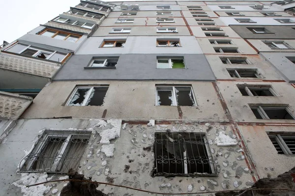 Kharkiv Ukraine February Bruary 2022 Damage Done Residential Building Seen — 免费的图库照片