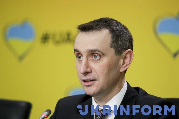 Kyiv Ukraine 2022年2月23日 ウクライナのヴィクトル ライシュコ保健大臣は ウクライナ軍に医療を提供するための医療ネットワークの準備に関する説明会を開催します  — 無料ストックフォト