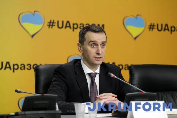 Kyiv Ukraine 2022 Február Ukrajna Egészségügyi Minisztere Viktor Liashko Tájékoztatást — ingyenes stock fotók