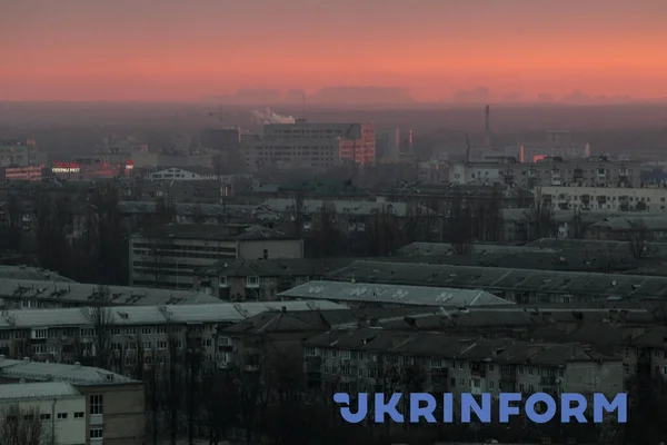 Kyiv Ukraine Ruari 2022 Bostadsområdet Avbildad Gryningen Den Andra Dagen — Gratis stockfoto