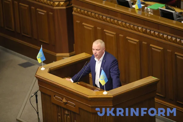 Kyiv Ukraine Februari 2022 Europees Solidariteitspartner Mykhailo Zabrodskyi Spreekt Tijdens — Gratis stockfoto