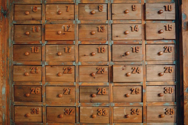 Gambar latar belakang wallpaper old vintage lemari kayu dengan laci loker kotak berkas — Stok Foto