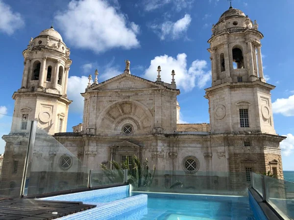 Kathedralenbau Zentrum Von Cadiz Von Der Spitze Eines Hotels — Stockfoto