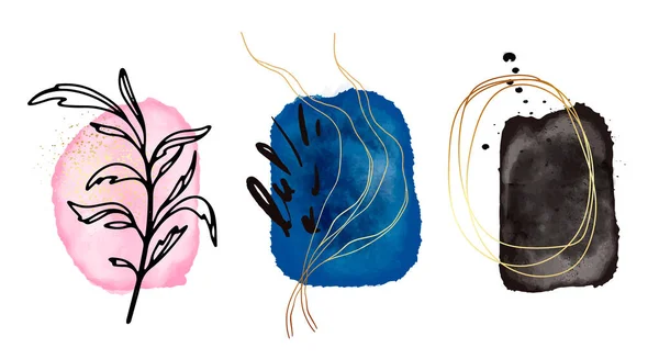Set van creatieve minimalistische hand geschilderde aquarelvormen illustratie voor wanddecoratie, ansichtkaart, website of brochure ontwerp. Vector EPS10. Pastel roze blauw — Stockvector