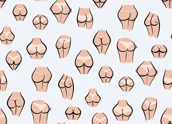 Nude ass, women naked butt panties art, Bikini party seamless design. erotic fashion print, booty hips pattern in vector — стоковый вектор
