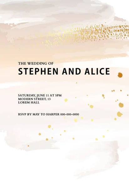 Esküvői kártya házasság kártya, Watercolo lbige arany háttér Rusztikus boho meghívó sablon, modern minimalista design vektorban. Menyasszonyi üdvözlőlap — Stock Vector