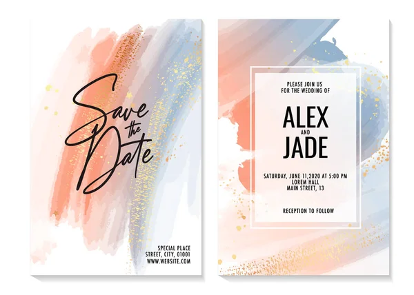 Watercolor ink Boho wedding invitation pink blue , minimalist graphic holiday design in vector — Image vectorielle