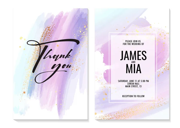 Holo gradient invitation, pastel blue violet pink vector watercolor ink, abstract poster, holograph thank you card — Image vectorielle
