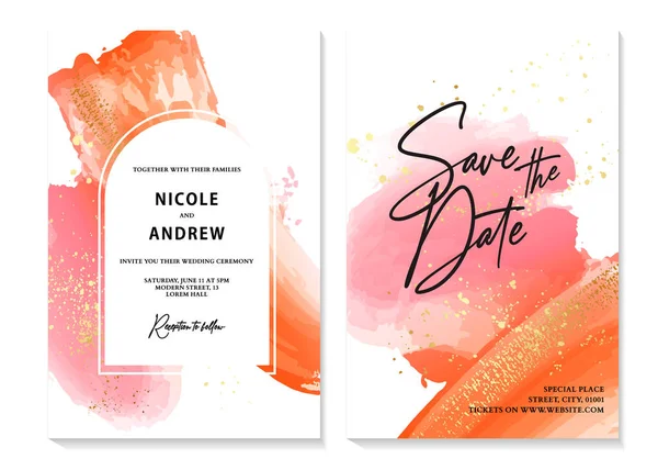 水彩背景粉色橙色设计简约模板边框，谢谢你的卡片、婚宴邀请函、日期设计、生日图解、婚宴问候语 — 图库矢量图片