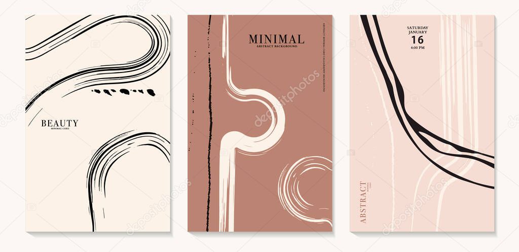 Abstract poster minimal art beige template set greeting card, poster, geometric decor in vector