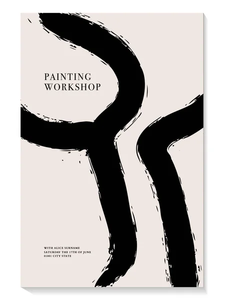 Contemporary Art Black Ink Callgraphy Poster Brush Stroke Paint Banner — ストックベクタ