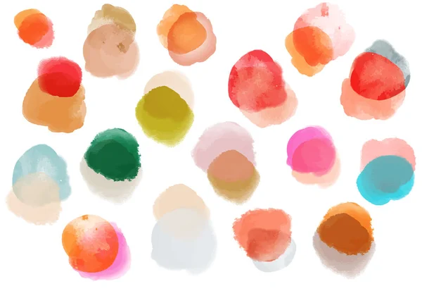 Watercolor Stain Abstract Shapes Colorful Dots Handdrawn Painting Circle Minimal — Stockvektor