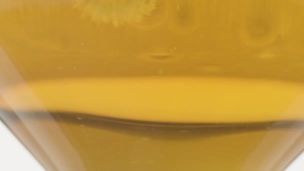Nahaufnahme Leichtes Bier Mit Blasen Zeitlupe Ins Glas Gießen — Stockvideo