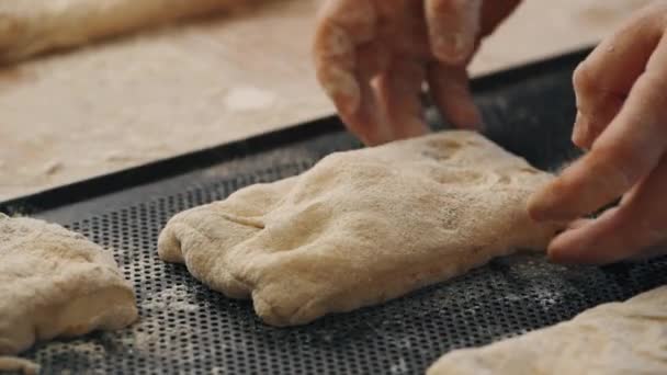 Man Kneading Dough His Hands Make Bread Kitchen — Stock Video