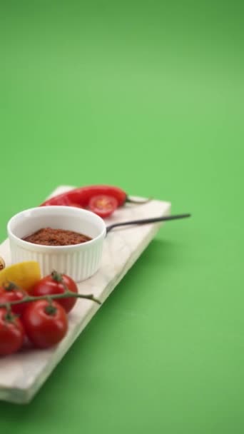 Pesto Sauce Plate Green Background — Stock Video