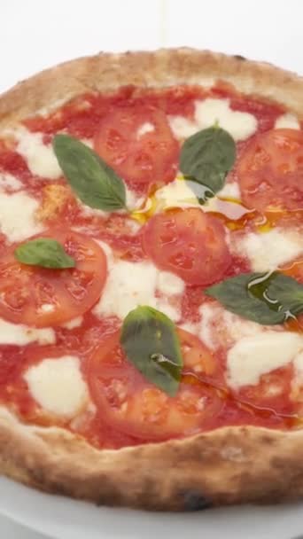 Pizza Cheese Tomatoes Drizzled Olive Oil — Stock Video