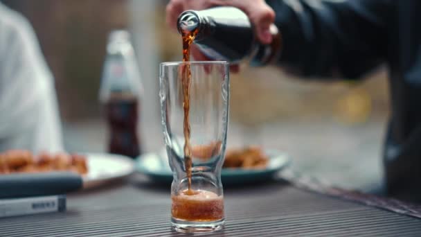 Pouring Liquid Transparent Glass Closeup Man Hand Party — Stok video