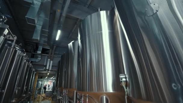 Large Steel Tanks Beer Industrial Brewery Plant Stainless Steel Tanks — Stockvideo