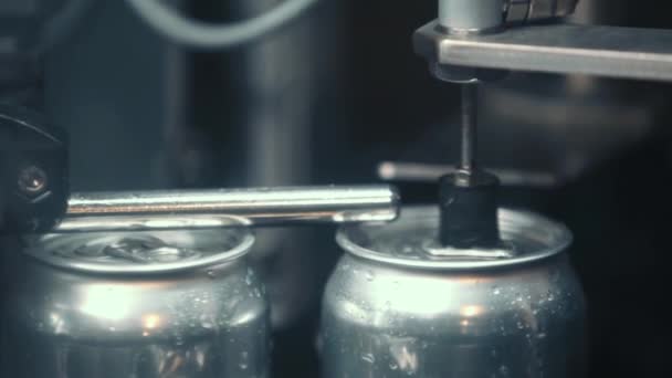 Pouring Beer Cans Production Factory Brewery — 图库视频影像