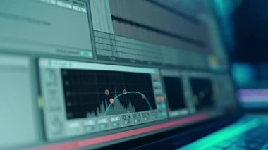 Music sequencer, record music on computer. Music track. Music studio.