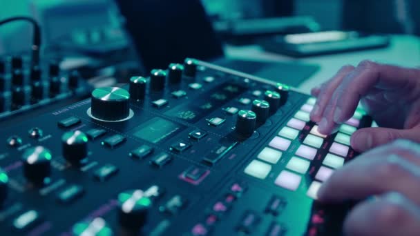 Music Production Studio Music Composer Sound Engineer Man Works Equipment — Wideo stockowe