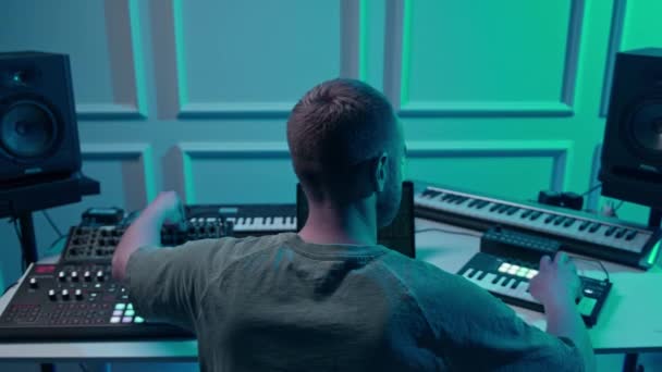 Music Production Studio Producer Man Working Recording Studio Computer Mixer — Stok video