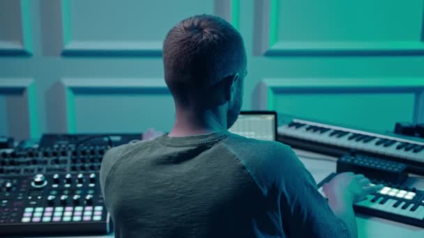 Music Production Studio Producer Man Working Recording Studio Computer Mixer — Vídeos de Stock