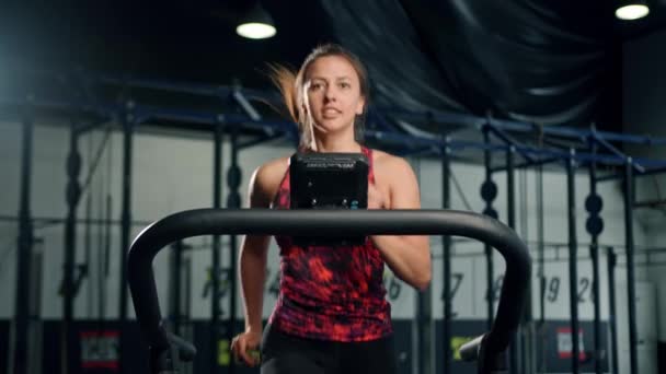 Woman Athlete Athlete Engaged Cardio Training Treadmill Thin Sports Girl — 图库视频影像