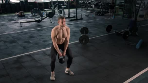 Young Male Athlete Trains Gym Dumbbells Crossfit Endurance — Video