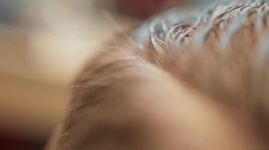 Barbershop: super close-up of hair during haircut