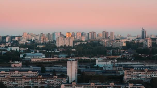 Wide Angle Aerial View Metropolis Metropolis Sunset Kiev Ukraine — Stock Video