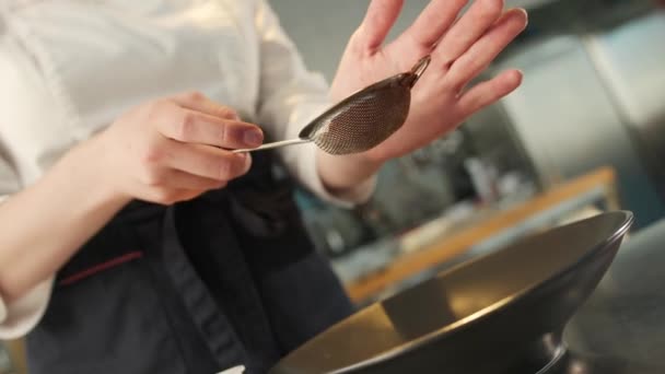 Professional Kitchen Close Brownies Sprinkled Cinnamon Chocolate — Video Stock