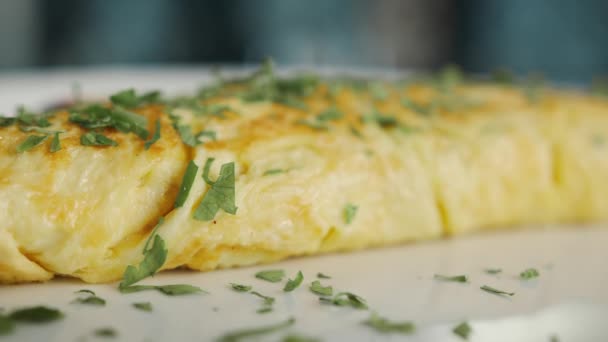 Close French Omelette Herbs Professional Kitchen — Video