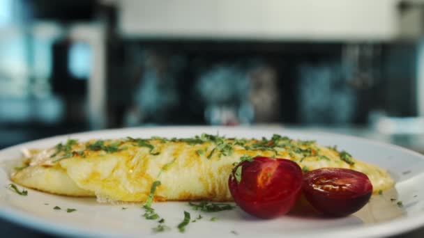 Close French Omelette Herbs Professional Kitchen — Video Stock